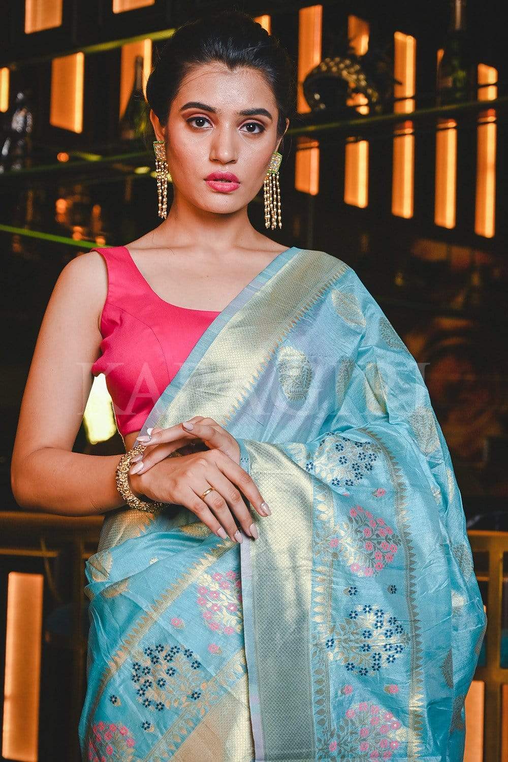 Buy Digital Print Work Silk Traditional Saree In Turquoise Online : 276697 -