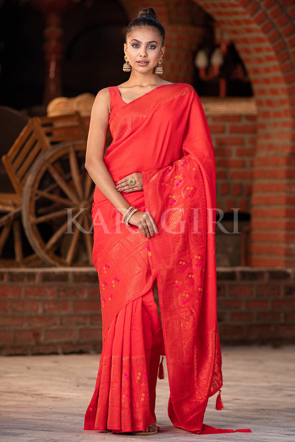 44% OFF on Blissta Mustard & Red Art Silk Solid Mysore Silk Saree on Myntra  | PaisaWapas.com