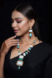 Necklace Aqua Stone and Meena Fillers Necklace With Earrings saree online