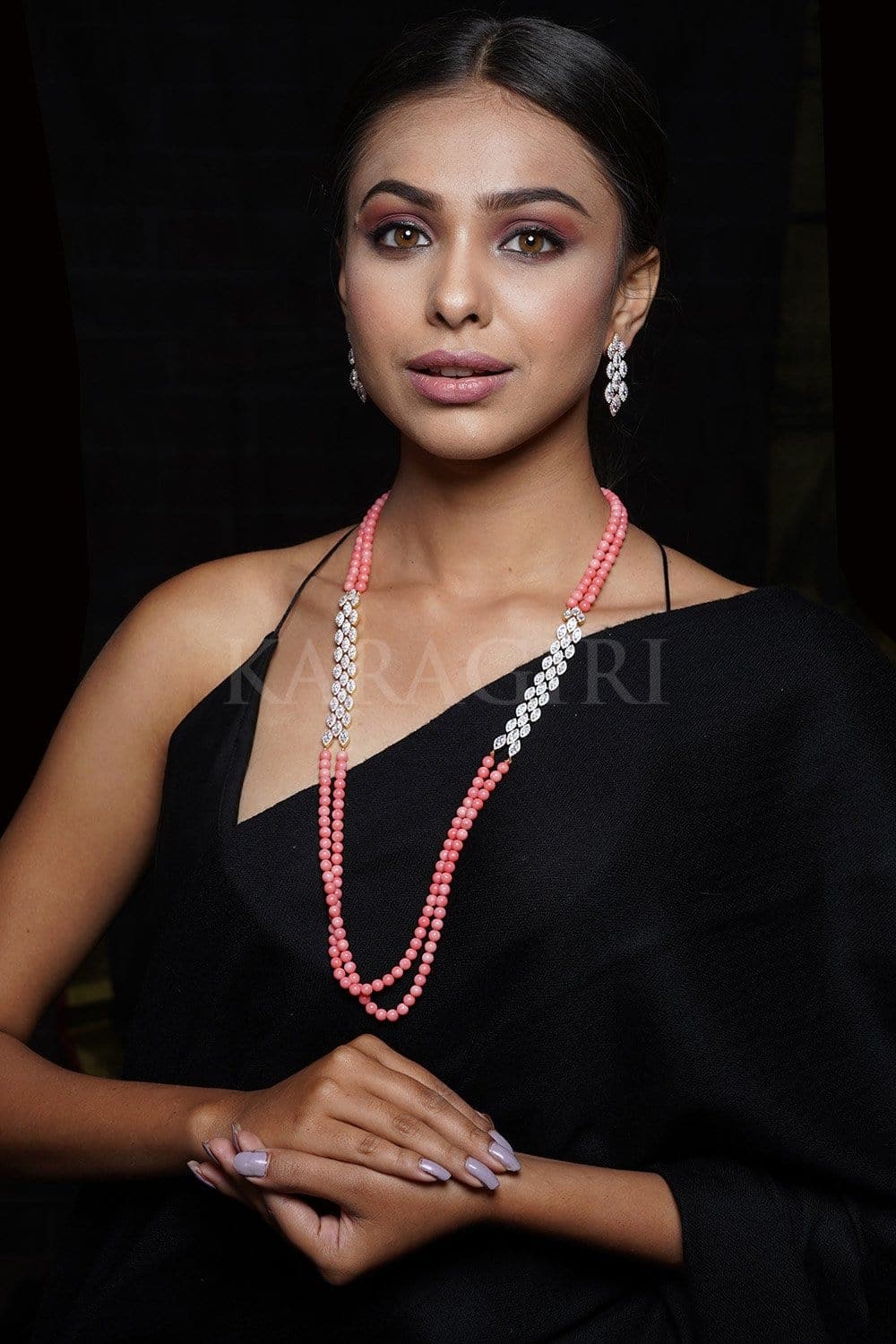 Necklace Coral and American Diamond Necklace With Earrings saree online