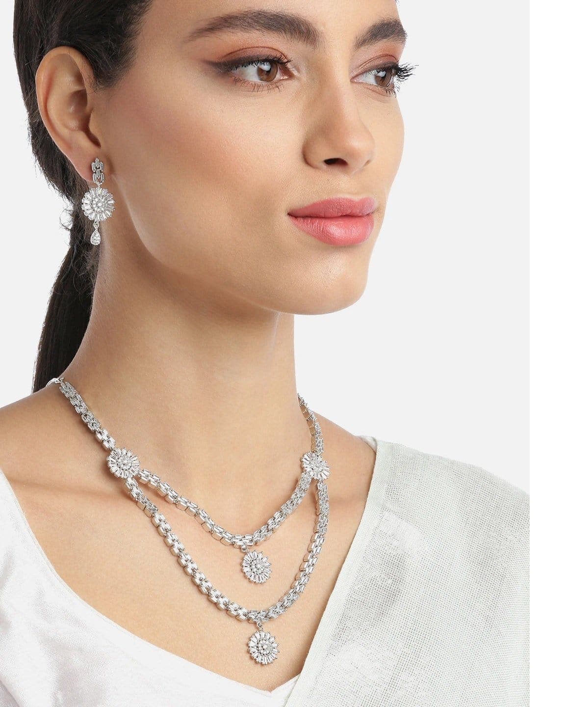 Necklace Double Layer Interlock Diamond Necklace and Set saree online