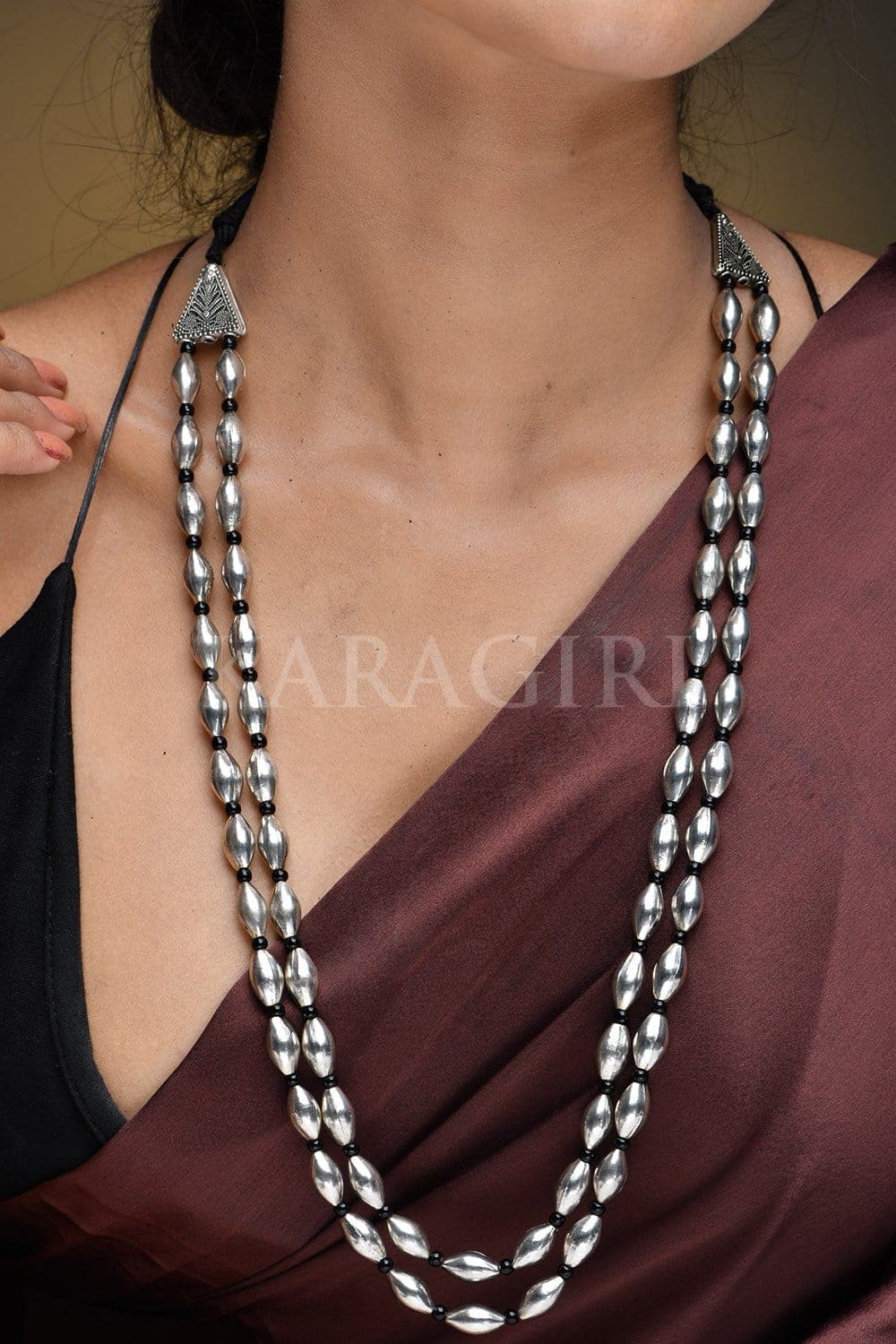 Necklace Double Row Silver Plated Traditional Necklace saree online