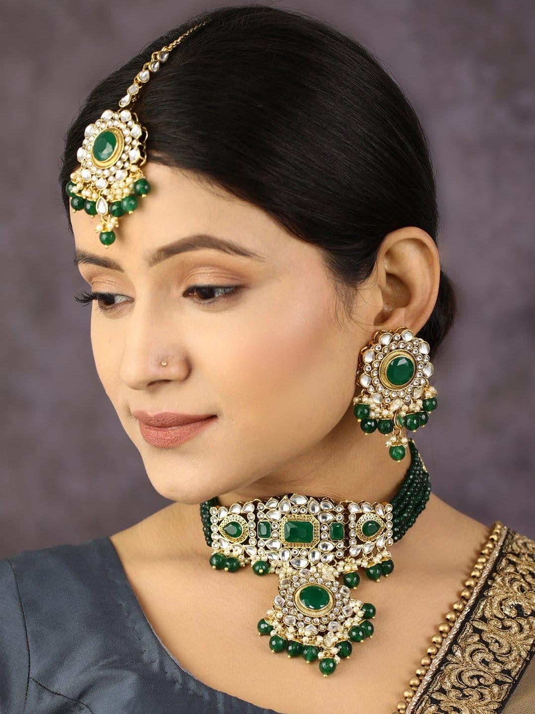 Buy Elegant Emerald Stone Gold Plated Necklace for Wedding