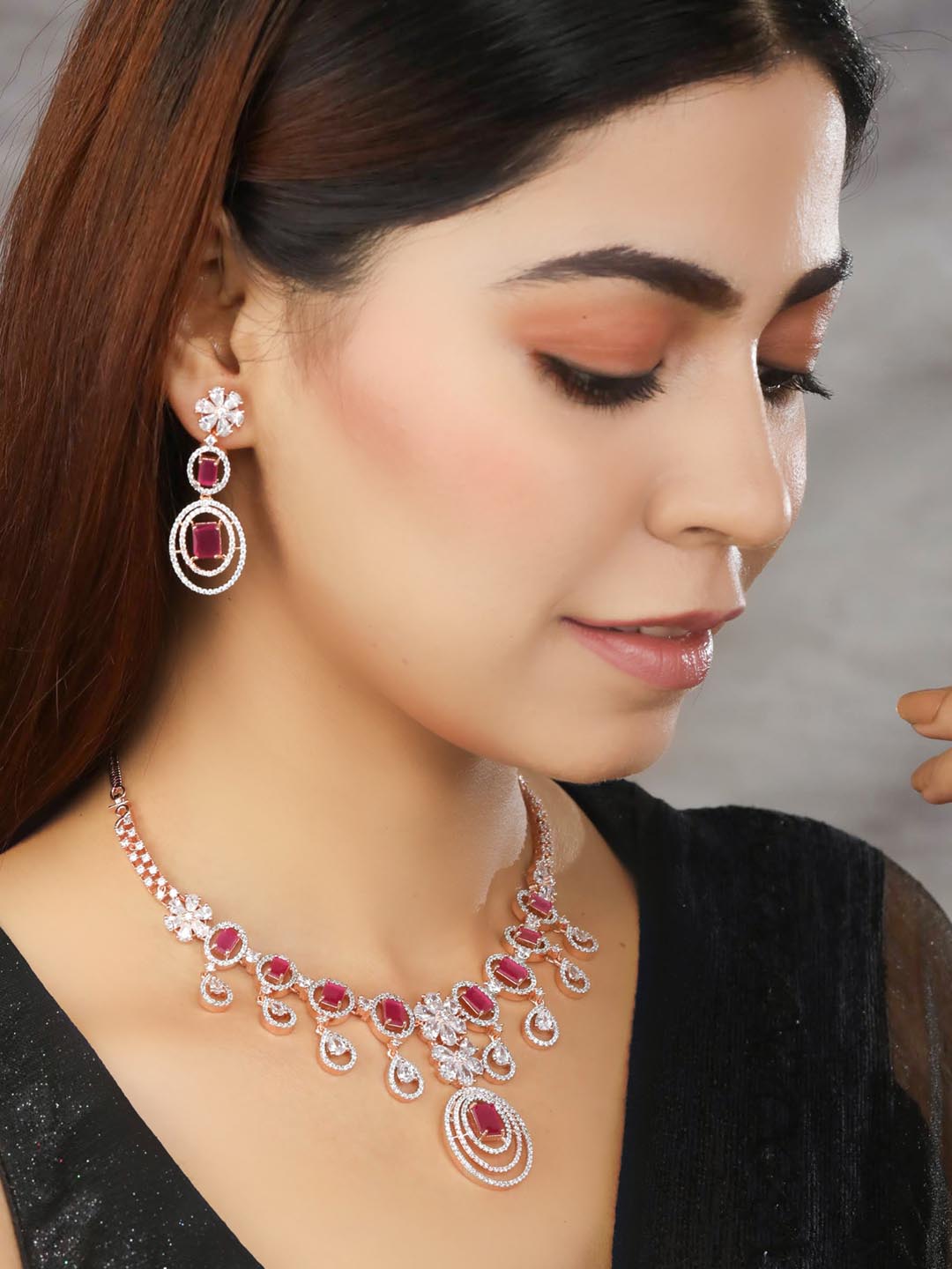 Buy Zaveri Pearls Pink Kundan Dazzling Necklace Earring & Ring Set Online  At Best Price @ Tata CLiQ