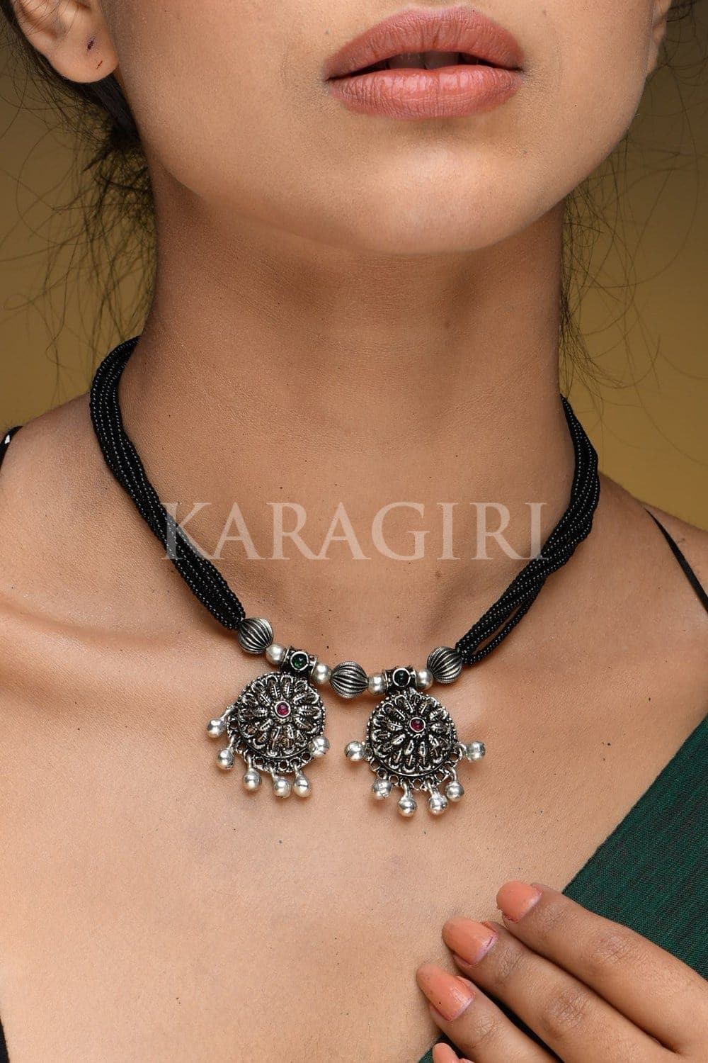 Necklace Silver Plated Mangalsutra with Circular Pendants saree online