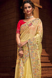 yellow organza saree