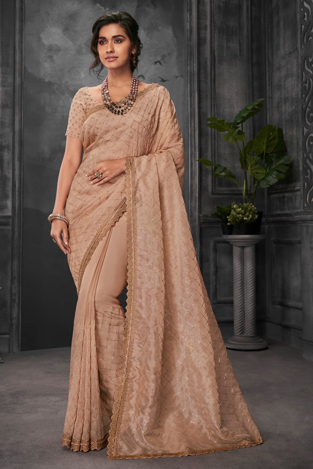 Champagne Foil Drape Saree