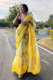 yellow organza saree