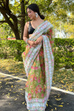 green organza saree