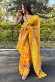 yellow organza saree