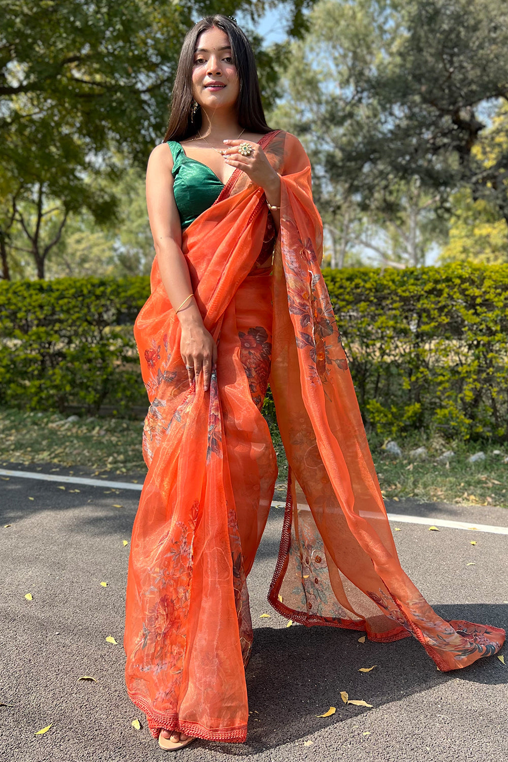 Woven Organza Saree in Orange : SPFA11931