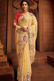 yellow organza saree