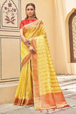 organza saree, yellow saree