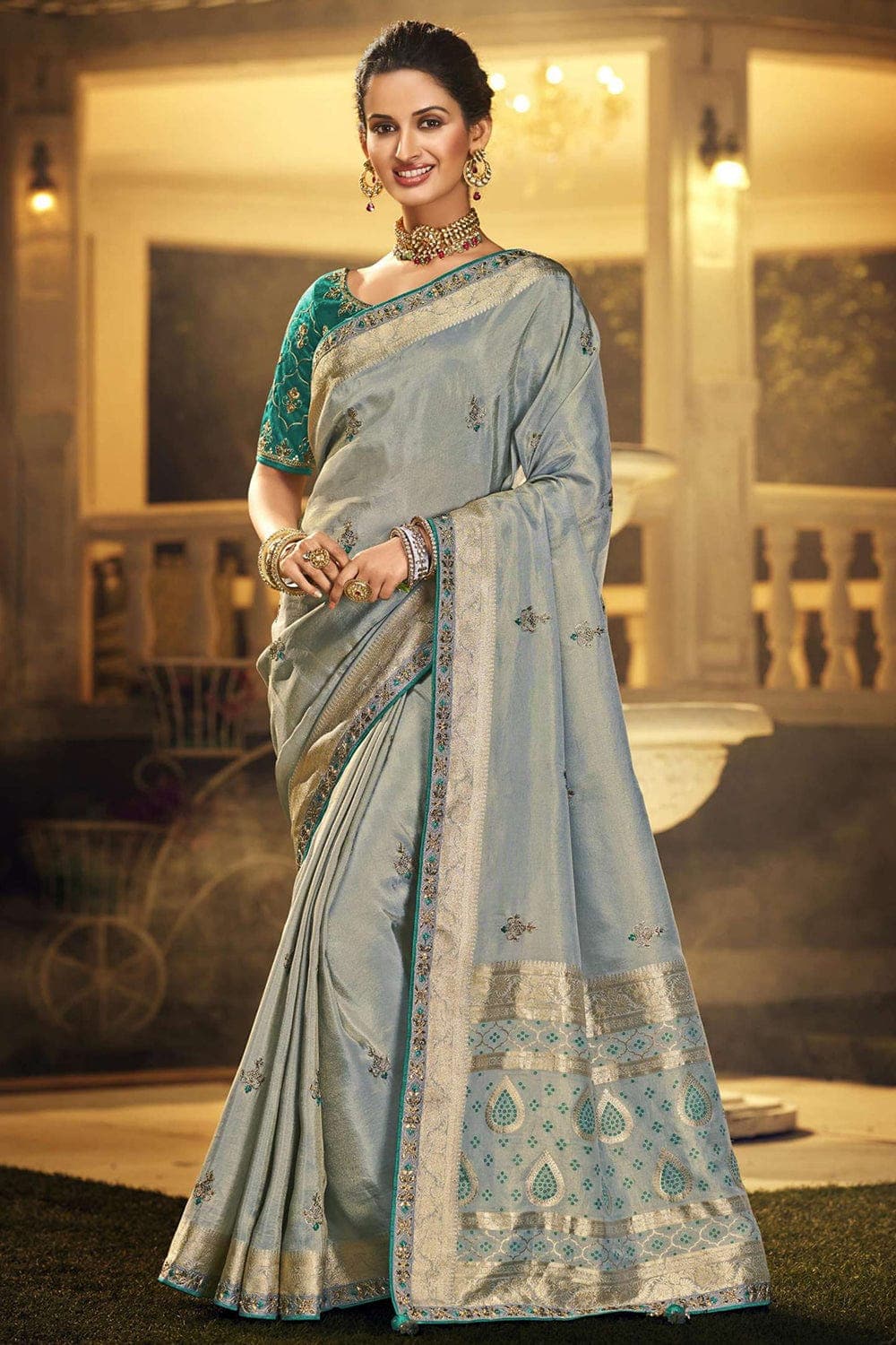 Organza Saree Light Sky Blue Organza Saree saree online
