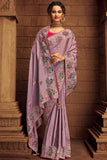 purple organza saree