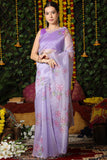 purple organza saree