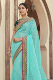 blue organza saree