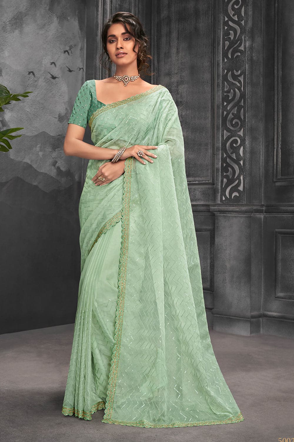 Floral Mint Green Silk Saree – RawaazFashion