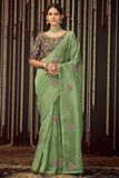 green organza saree