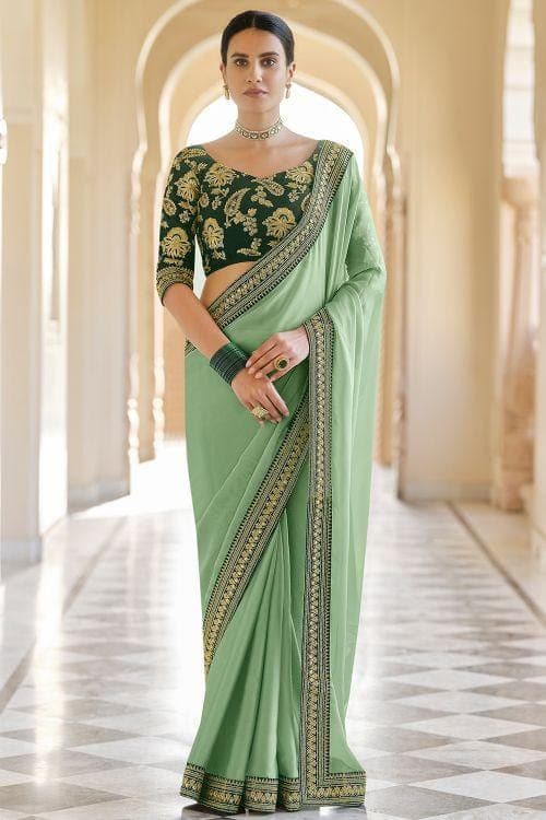 Buy Designer Sarees, Salwar Kameez, Kurtis & Tunic and Lehenga  Choli.Elegant Crepe & Silk Dark Sea Green Saree