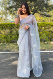 grey organza saree