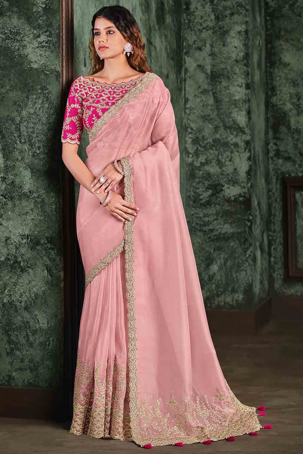 Fuchsia Pink Color Silk Woven Saree