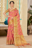 pink organza saree