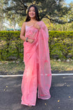 pink organza saree