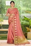 pink organza saree