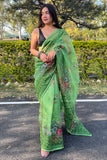 green organza saree