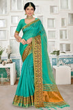 blue organza saree