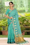 blue organza saree