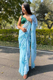 blue organza saree