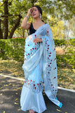 blue organza saree