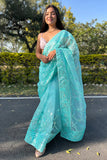 blue organza saree