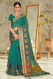 blue organza saree