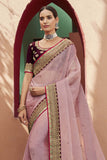 pink organza saree