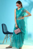 blue organza saree