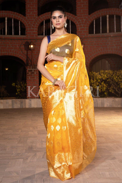 Buy Yellow Pearl Work Sarees Online for Women in USA