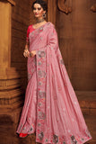 pink organza saree