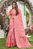 pink organza saree