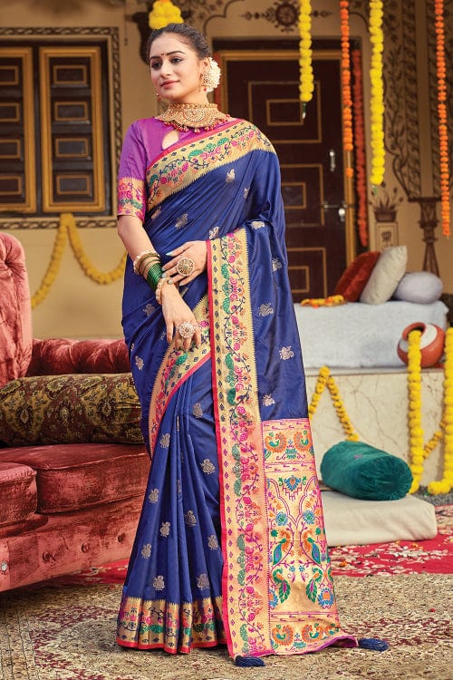 Kimora Traditional Bright Blue Silk Festival Designer Saree – Kimora  Fashion Pvt Ltd