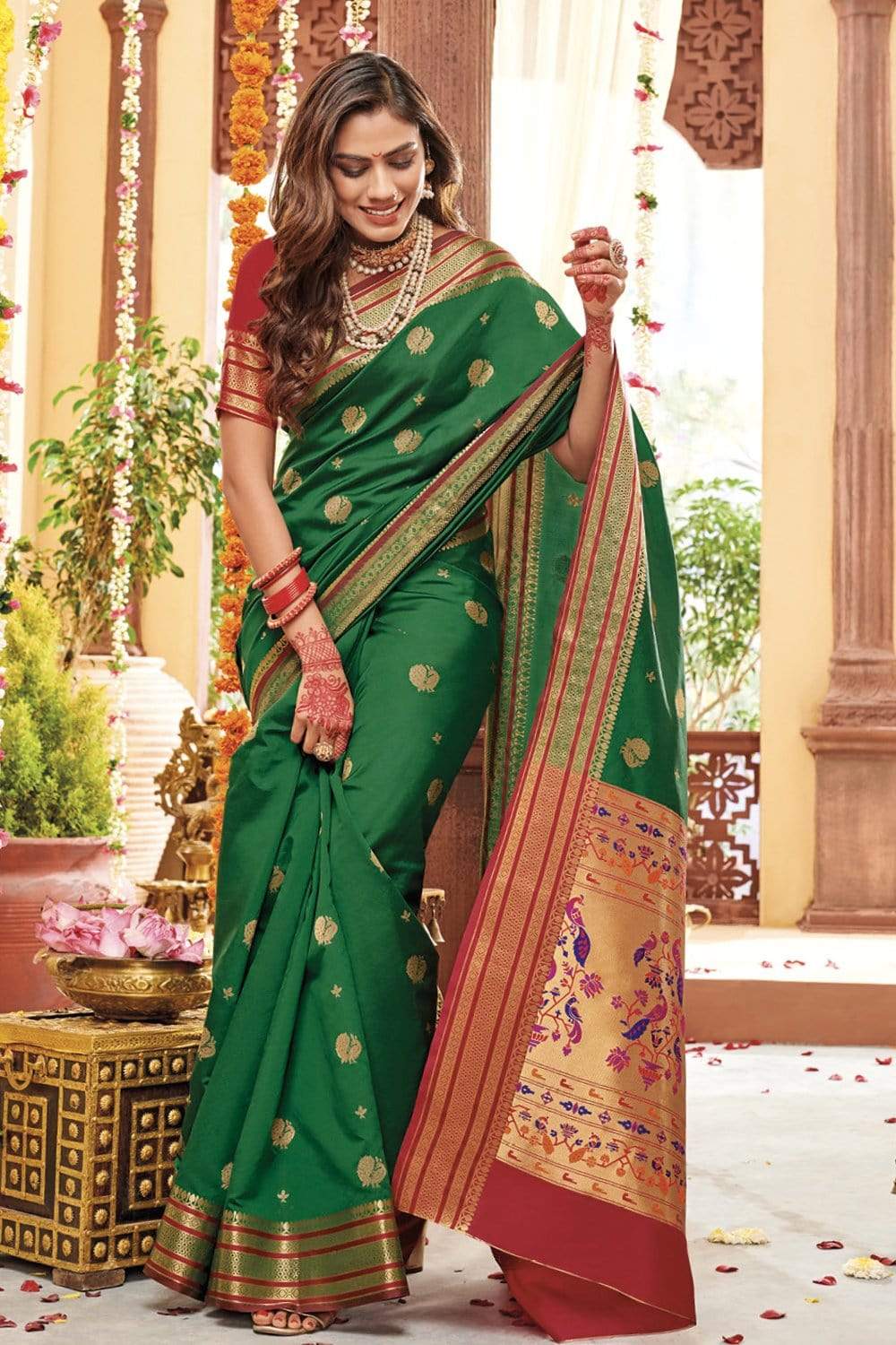 Aggregate more than 78 green pattu sarees for wedding