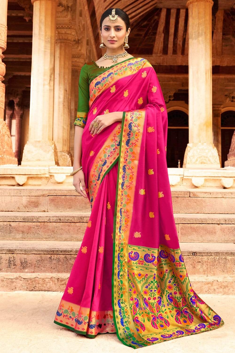 Buy Yavira Silk Rama Green Ethnic Wear Silk Traditional Saree with  Unstitched Blouse online