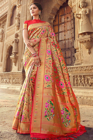 Red Paithani Silk Saree | Shop Now Paithani Saree Collection Online |  Jhakhas.com