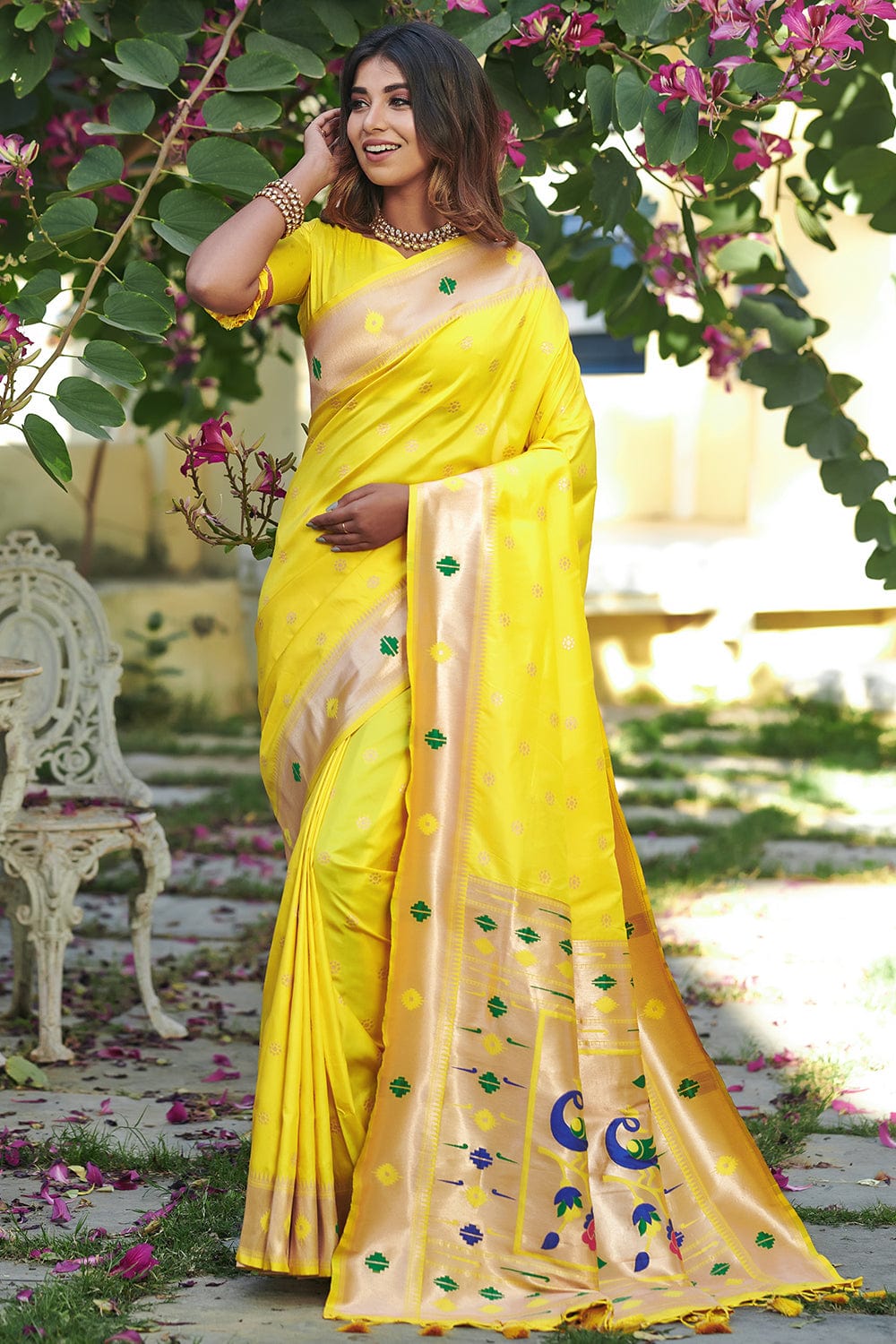 Bright Mustard Yellow Designer Embroidered Silk Party Wear Saree | Party  wear sarees, Off white fashion, Silk saree blouse designs