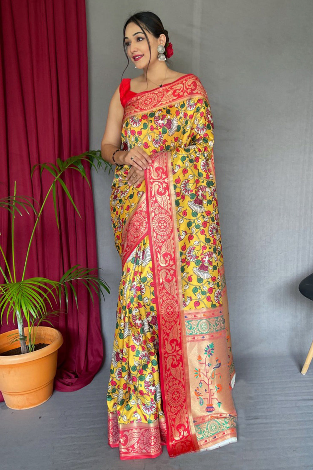 yellow paithani saree