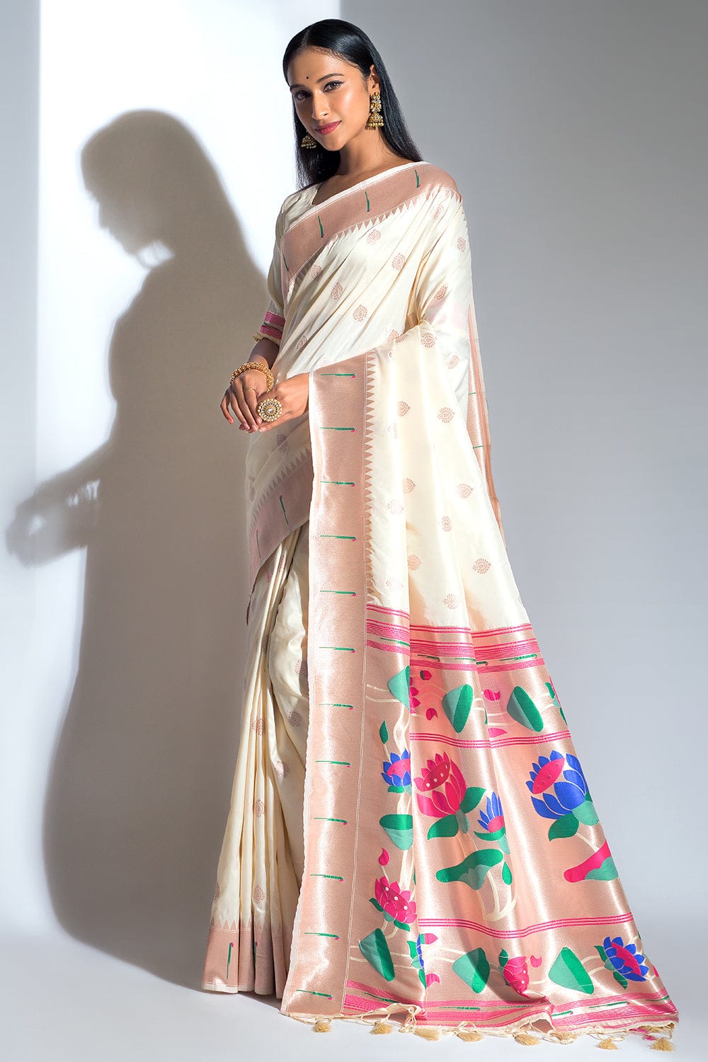 Flax White Paithani Saree – Ek Dhaga