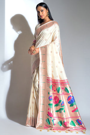 Buy Off White Silk Embroidery Saree Party Wear Online at Best Price |  Cbazaar