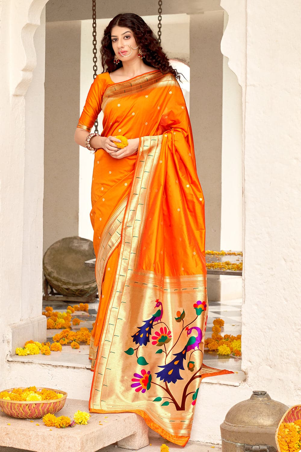 Buy Designer Sarees, Salwar Kameez, Kurtis & Tunic and Lehenga  Choli.Pleasing Georgette Dark Orange Saree